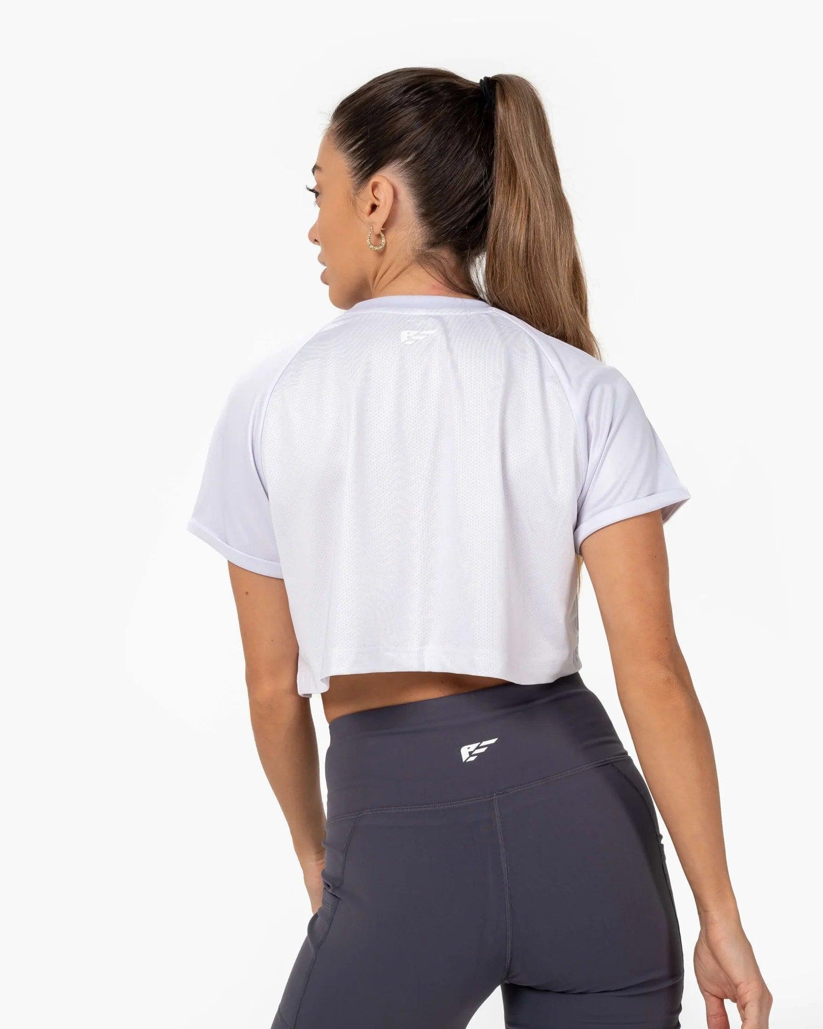 High-waisted purple womens shorts back view