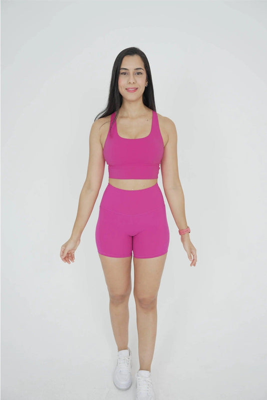 Unity shorts for women dragonfruit pink front view
