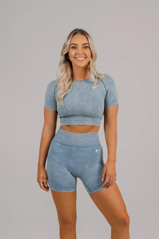 Apex seamless shorts for women azure blue front view