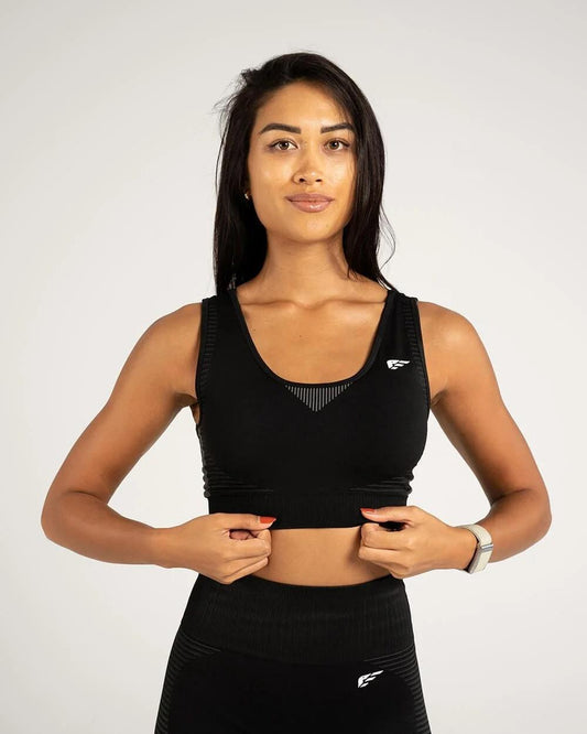 Balance Seamless Sports Bra Black Front View

